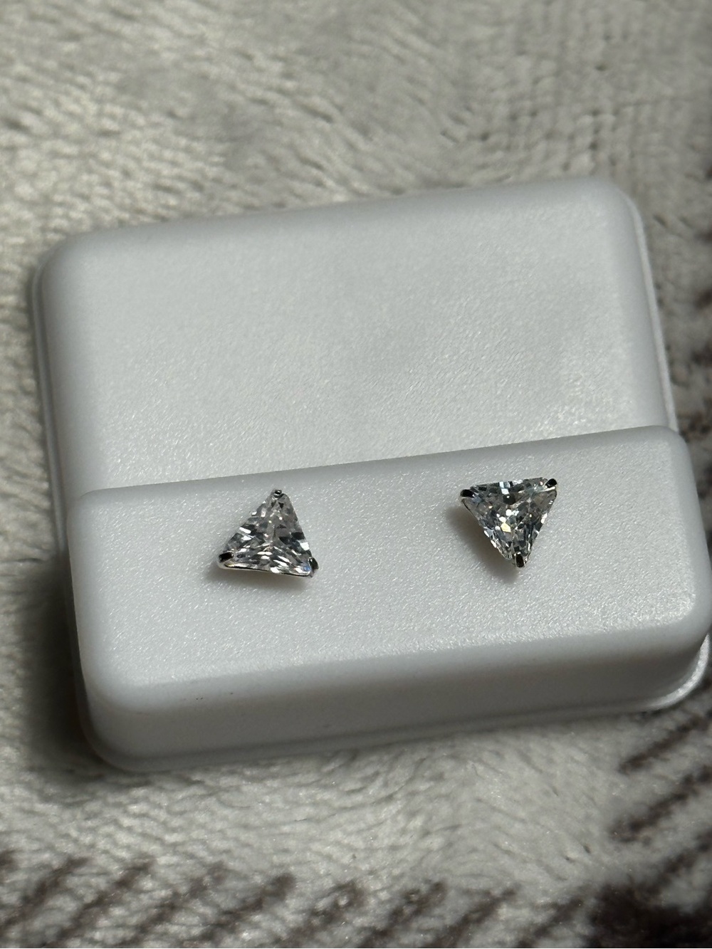 925 Sterling Silver Triangle Clear Cubic Zirconia Stud Earrings